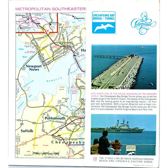 Vintage Chesapeake Bay Bridge-Tunnel Map & Fold Out Travel Brochure TH2-O2 - Picture 2 of 2